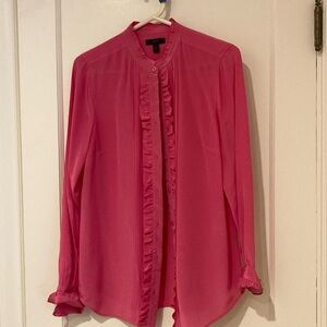 J Crew Silk Ruffle Blouse 8 Tall Bright Pink